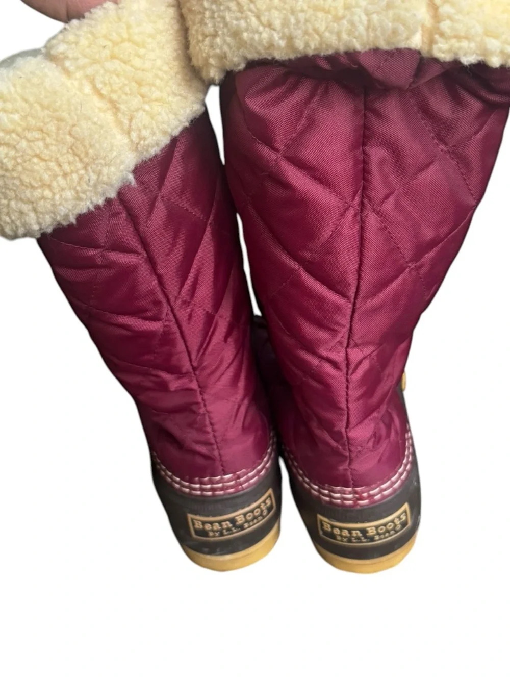 L.L. Bean Duck Boots Red Quilted Lace Up Sherpa Waterproof Winter Mid Calf 9
